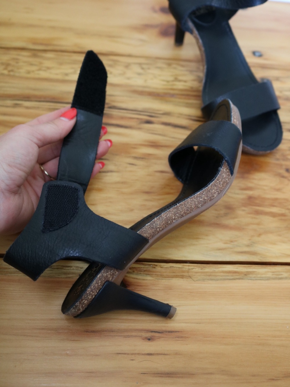 Vince Camuto Black Leather Strappy Kitten-Heel Sandals - Picture 7 of 7